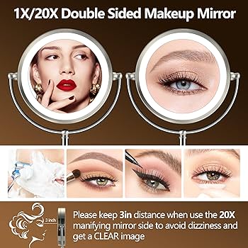 Amazon.co.jp: 20 x 大型照明付きメイクアップミラー、充電式9